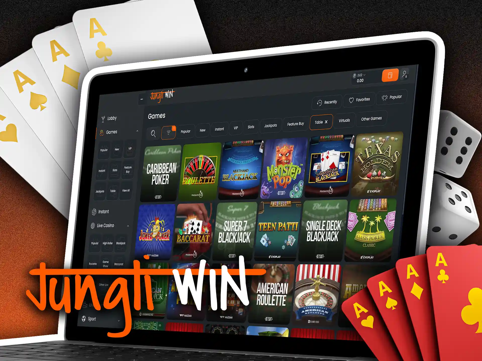 Play table games at Jungliwin casino.