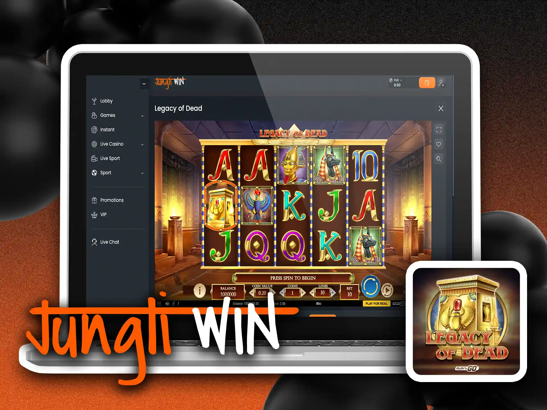 Spin Legacy of Dead slot and win money.