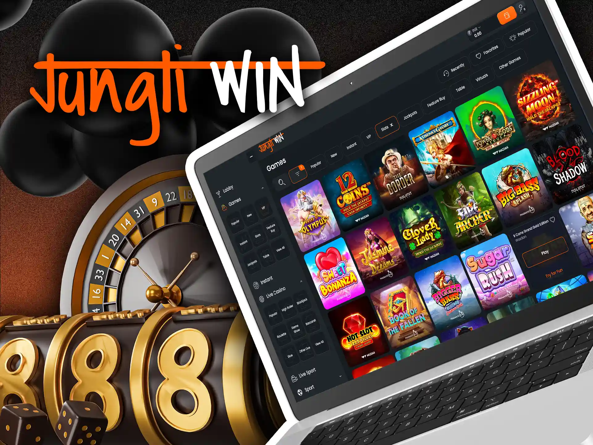 Search for your favourite slot on slots page at Jungliwin.