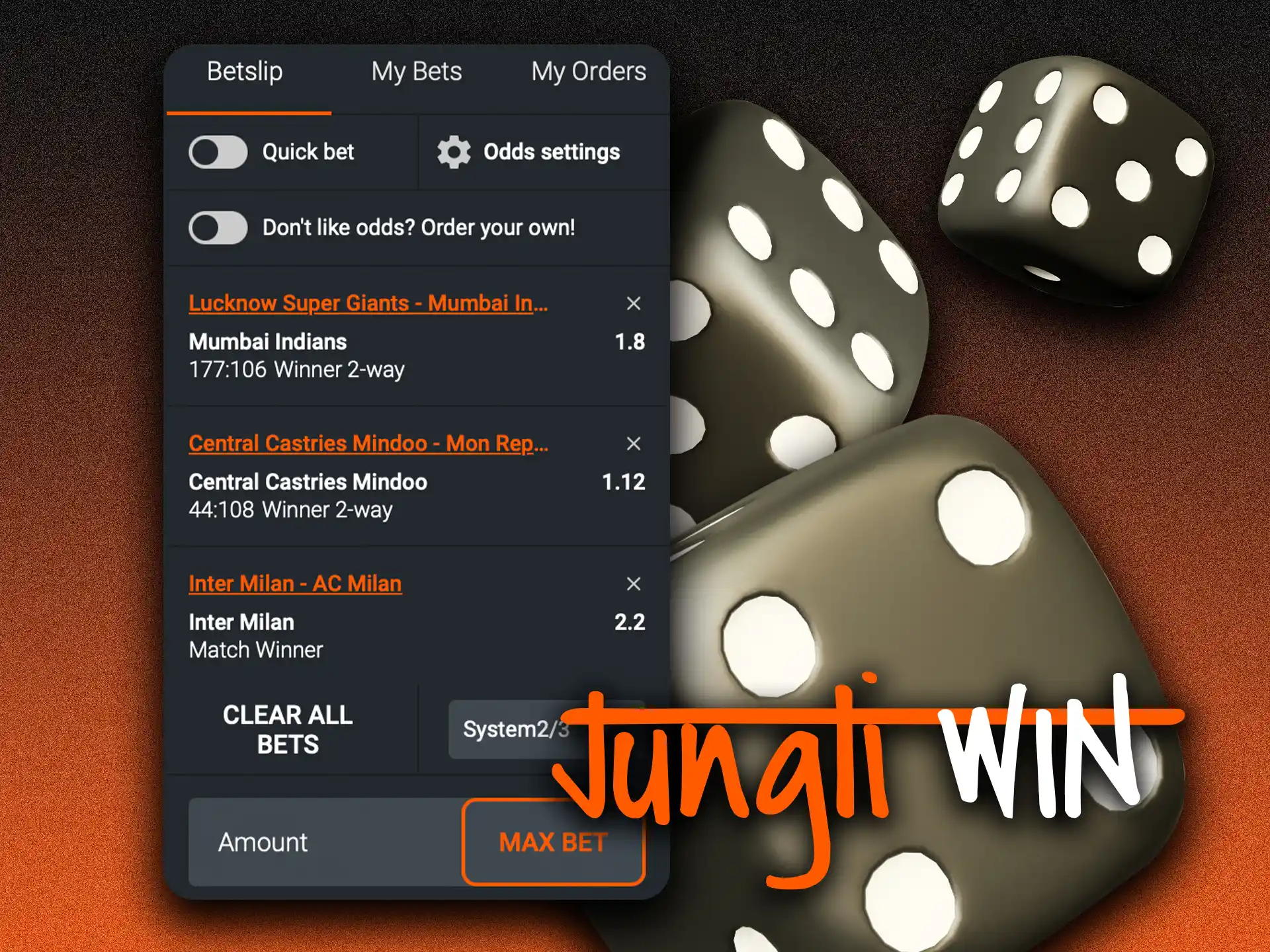 Create big bet with single ones at Jungliwin,